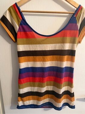 one clothing Multicolor Striped Scoop Neck Tee